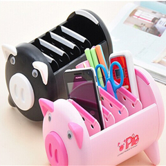 包邮韩国小猪塑料收纳盒 办公桌面收纳盒手机遥控器整理盒储物盒