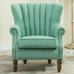 庆元轩 复古美式老虎椅单人沙发小户型欧式布艺沙发客厅小沙发椅