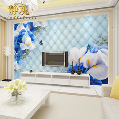 现代简约大型壁画客厅卧室3d无缝无纺布壁纸电视背景墙纸蓝色玫瑰