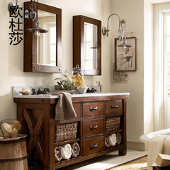 欧杜莎卫浴美式地中海泰式落地浴室柜组合欧式田园橡木洗脸盆柜