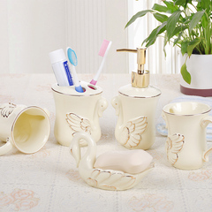 欧式陶瓷漱口杯套装卫浴五件套天鹅浴室用品卫生间牙具刷牙杯套件