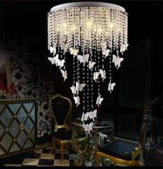 欧式客厅水晶灯圆形吸顶时尚创意卧室灯具儿童房蝴蝶天使吊坠灯饰