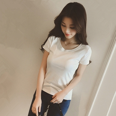 夏季韩版短款紧身半袖上衣百搭纯色修身白色打底衫短袖T恤女学生