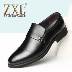 ZXC头层牛皮男鞋男士商务正装皮鞋真皮尖头套脚单鞋英伦绅士鞋子