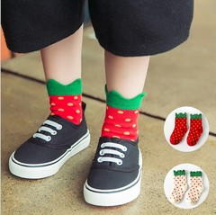 婴儿袜子纯棉韩国新款草莓特色松口儿童袜子男女宝宝中筒袜秋冬