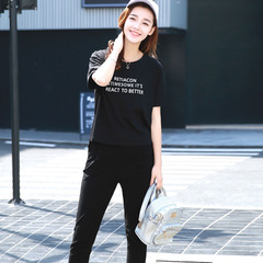 ULL韩版新款夏季短袖t恤休闲运动服套装女学生修身显瘦两件套