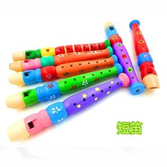 木制卡通笛子儿童竖笛 6孔小短笛吹奏乐器婴幼儿益智音乐玩具批发