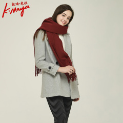 凯迪米拉2016年冬季新款韩版双排扣两粒扣翻领宽松休闲羊毛大衣女