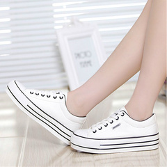 白色帆布鞋女夏韩版学生厚底松糕跟布鞋百搭休闲鞋板鞋内增高女鞋