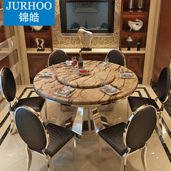 大理石餐桌椅组合简约现代不锈钢吃饭桌子小户型带转盘圆桌餐台