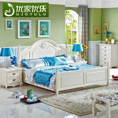 美式乡村床主卧床白色纯实木床1.8米欧美双人床高箱储物婚床