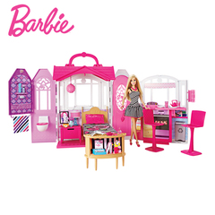 正版Barbie芭比娃娃套装大礼盒洋娃娃芭比闪亮度假屋玩具女孩礼物