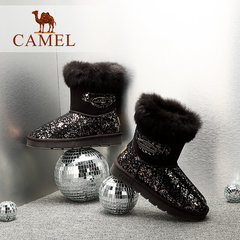 camel骆驼女靴冬季加厚平跟女雪地靴 磨砂加绒短靴防水