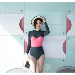 2016新款韩国修身显瘦防晒长袖泳衣女连体三角潜水服保守显瘦遮肚
