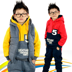 新款童装男童冬装套装大童秋装棉衣儿童卫衣三件套加厚