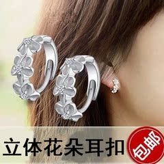 925纯银耳扣镶钻耳环韩国韩版气质女时尚小耳钉花朵耳饰品防过敏
