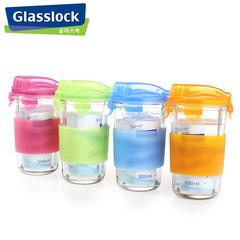 韩国进口Glasslock水杯 耐热加厚钢化玻璃杯 柠檬杯便携带绳茶杯