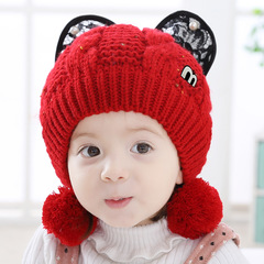 婴儿帽子秋冬女2-4岁保暖小孩帽加绒宝宝帽子儿童毛线帽女1-2岁