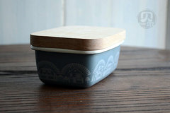 贝尔搪瓷、英国订单 厚实珐琅盒  黄油盒  搪瓷储物罐 木质盖子