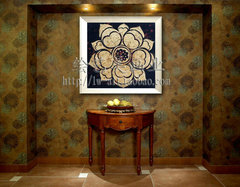 泰式东南亚风格装饰画金箔画荷花抽象画有框画 手绘油画客厅挂画