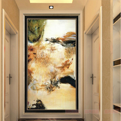 赵无极抽象油画手绘现代简约客厅玄关办公室装饰画过道竖版壁画