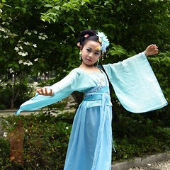 天蓝色古装仙女裙 公主清纯古装 儿童表演舞蹈裙 影楼拍照写真服