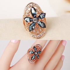 时尚大气贝壳滴油花朵食指戒指女韩版个性长款大码装饰指环潮饰品