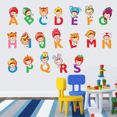 早教玩具卡通人物英文字母贴 儿童房书房幼儿园教室 可移除墙贴