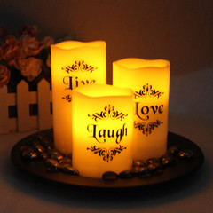 圆柱形LED电子蜡烛灯 婚庆浪漫生日礼品蜡烛 三个一套带托盘