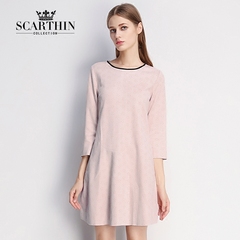 ZIMMUR SCARTHIN2016春装新款优雅七分袖宽松显瘦打底裙连衣裙