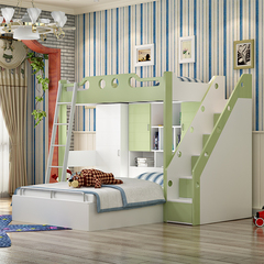 儿童床1.5米高低床带单门储物衣柜上下铺床男孩双层床女孩公主床