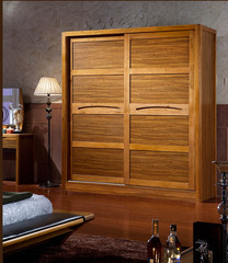 实木家具套装组合乌金木色实木双移门衣柜卧室双推拉门大容量衣柜