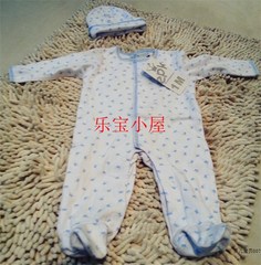 外贸原单超柔纯棉针织婴儿爬服哈衣婴儿服婴儿连体衣2件套婴儿帽