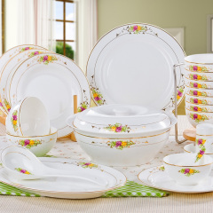 景德镇陶瓷器餐具 56头优级骨瓷餐具套装 碗碟套装组合 皇家盛宴