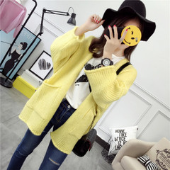 黄色针织衫开衫女装秋冬新款短款宽松加厚大码毛衣外套