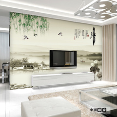 中式水墨大型壁画 客厅电视背景墙纸影视沙发无缝墙布 山水忆江南