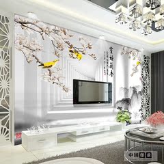中式古典玉兰花鸟背景墙无缝墙布卧室客厅电视背景墙壁纸空间延伸