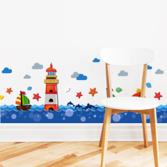 可移除儿童房间布置装饰墙贴画海洋腰线踢脚线幼儿园墙面贴纸壁纸
