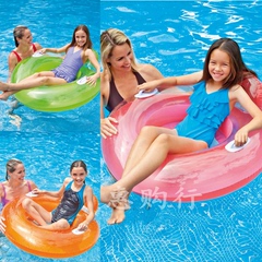 原装正品INTEX糖果色浮椅浮排浮船 靠背拉手泳圈 单人浮床躺椅