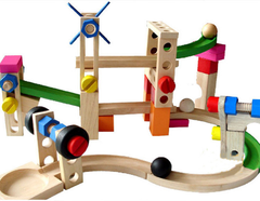 木制智力益智儿童早教玩具XY07 过山车轨道积木滚珠轨道积木车