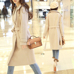 2016冬季新款韩版毛呢外套女中长款双排扣加厚修身显瘦呢子大衣女