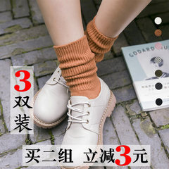 堆堆袜女韩国秋冬季纯棉厚款中筒袜子纯色粗线女袜子糖果色短靴袜