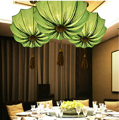 新中式布艺吊灯创意艺术伞灯餐厅茶楼过道荷花现代仿古工程灯具