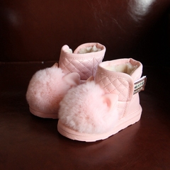 2016年冬款真兔毛女童雪地靴加厚保暖可爱兔耳朵1-3岁女宝宝棉鞋