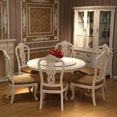 欧式实木餐桌白色圆桌田园家具美式餐台多功能圆餐桌家用田园桌子