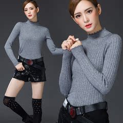 2016秋冬新韩版半高领毛衣女套头针织长袖修身打的底衫百搭短款