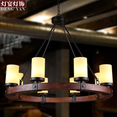 美式乡村烛台吊灯别墅客厅服装店卧室餐厅灯创意复古木艺圆形吊灯