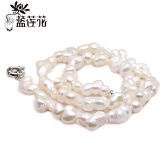 蓝莲花 27x14mm超大异形淡水珍珠项链时尚个性节日礼物 白色