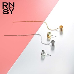 RSNY快时尚饰品秋冬韩国个性设计感金属金色拉丝圆筒耳线镂空耳环