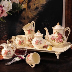 欧式咖啡具 英式陶瓷咖啡杯壶套装 田园下午茶具带托盘 结婚礼物